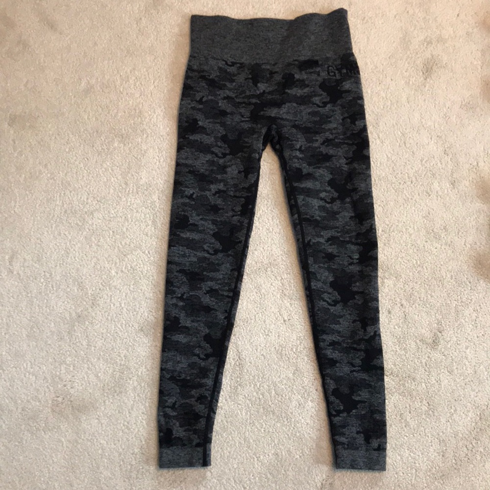 Gymshark Black and Grey Camo Leggings